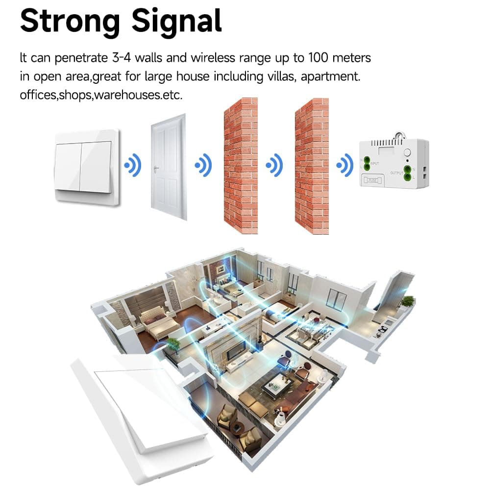 1 Battery-Free Wireless Switch Kit with 1 Receiver and 1 Single-Gang Switch, Self-Sufficient Radio-Controlled Home Lighting, Easy Installation, Gray