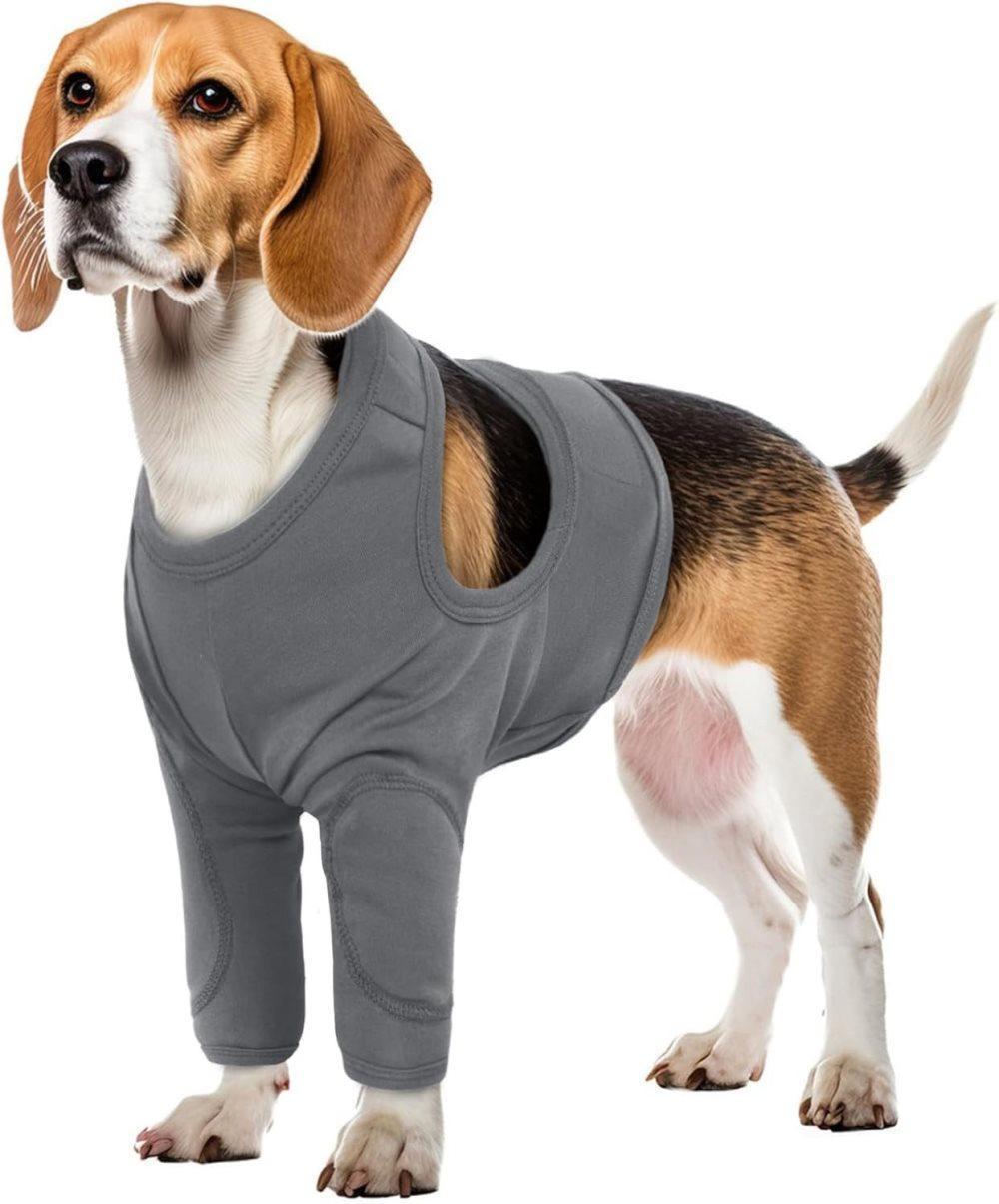 Breathable Elastic Dog Elbow Protection for Post-Surgery Foreleg, Prevents Licking and Biting, Light Gray, L