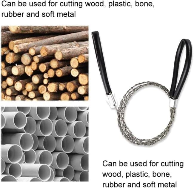 2 pcs Stainless Steel Wire Saw for Camping Hiking Emergencies, Cuts PVC Wood Plastic, Lightweight Durable, Black
