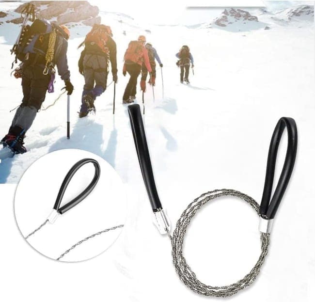 2 pcs Stainless Steel Wire Saw for Camping Hiking Emergencies, Cuts PVC Wood Plastic, Lightweight Durable, Black