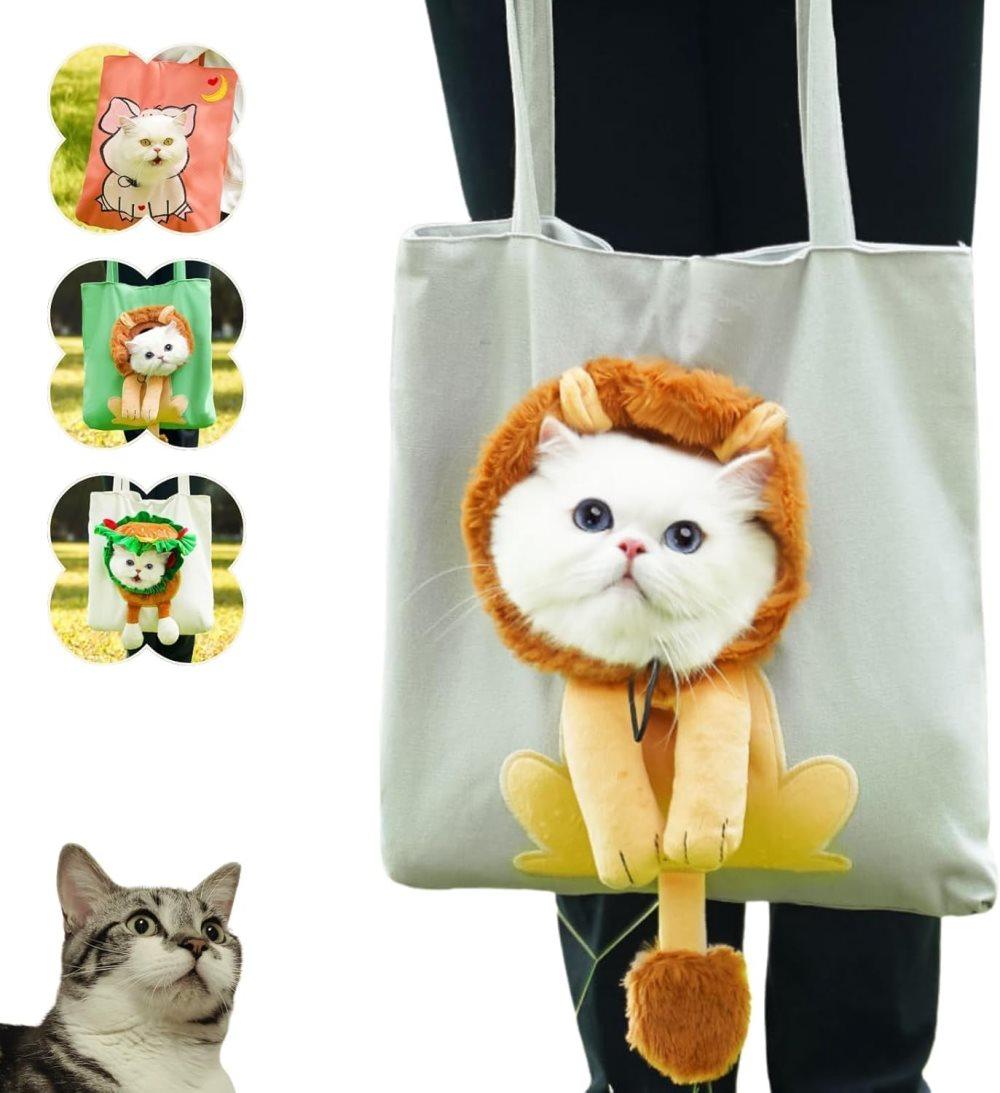 Portable Pet Shoulder Bag for Small Dogs and Cats, 44x44cm, Gray, with Hands-Free Side Opening, Cat Motif, Ideal for Outdoor Travel