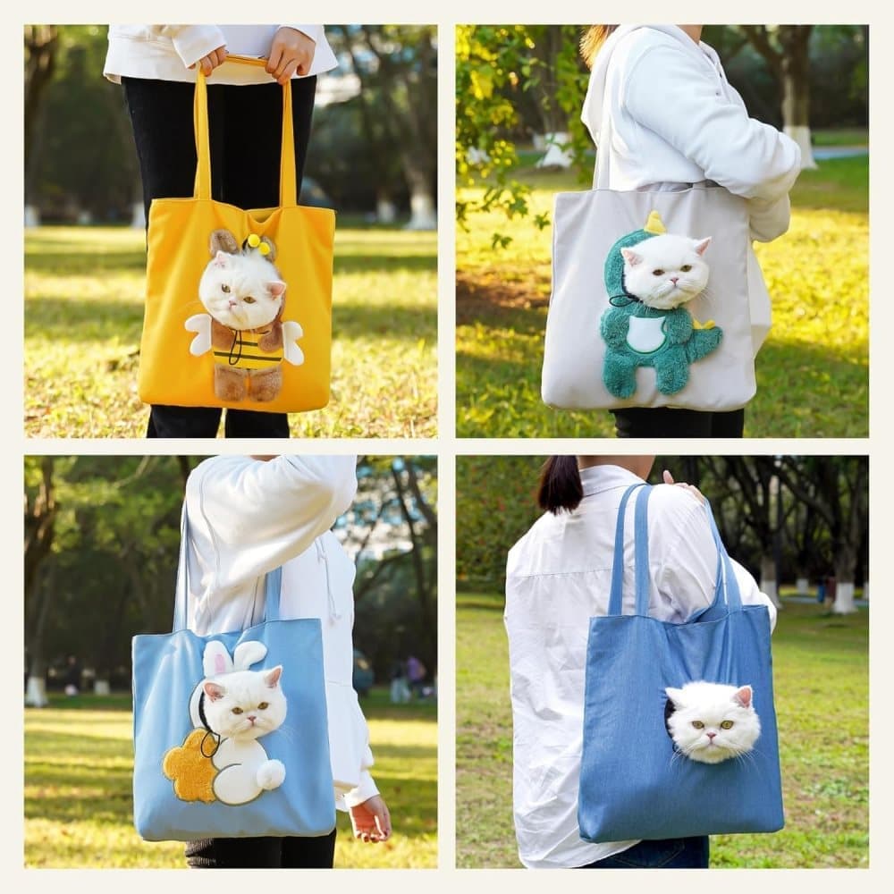 Portable Pet Shoulder Bag for Small Dogs and Cats, 44x44cm, Gray, with Hands-Free Side Opening, Cat Motif, Ideal for Outdoor Travel