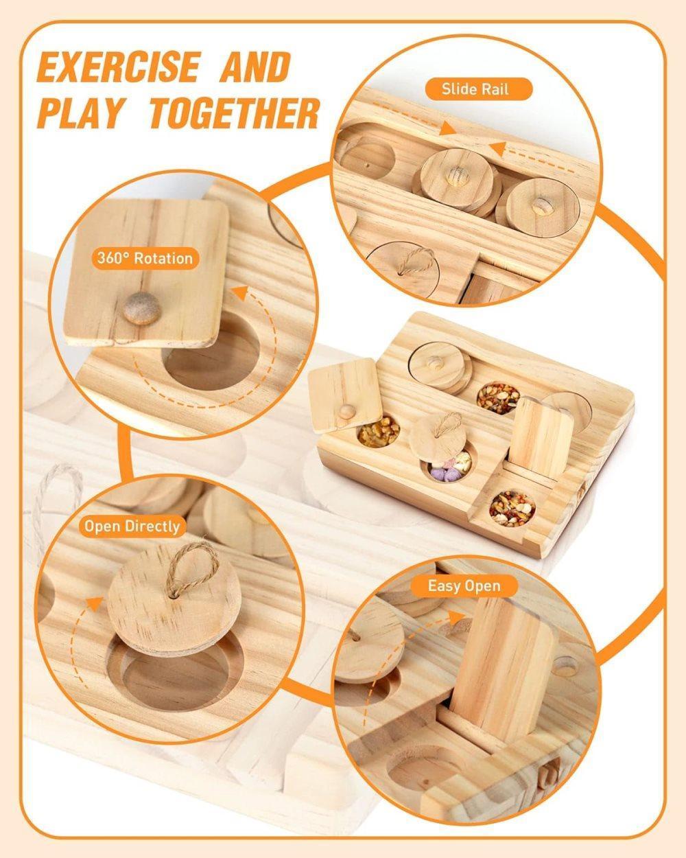 6-in-1 Hamster Feeder Interactive Wooden Game with Treat Dispenser and Rodent Search Toy for Hamsters Rabbits Chinchillas Gerbils