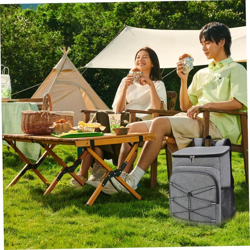Insulated Backpack Cooler Bag Large Capacity Waterproof for Picnic Camping Lunch Grill, Gray