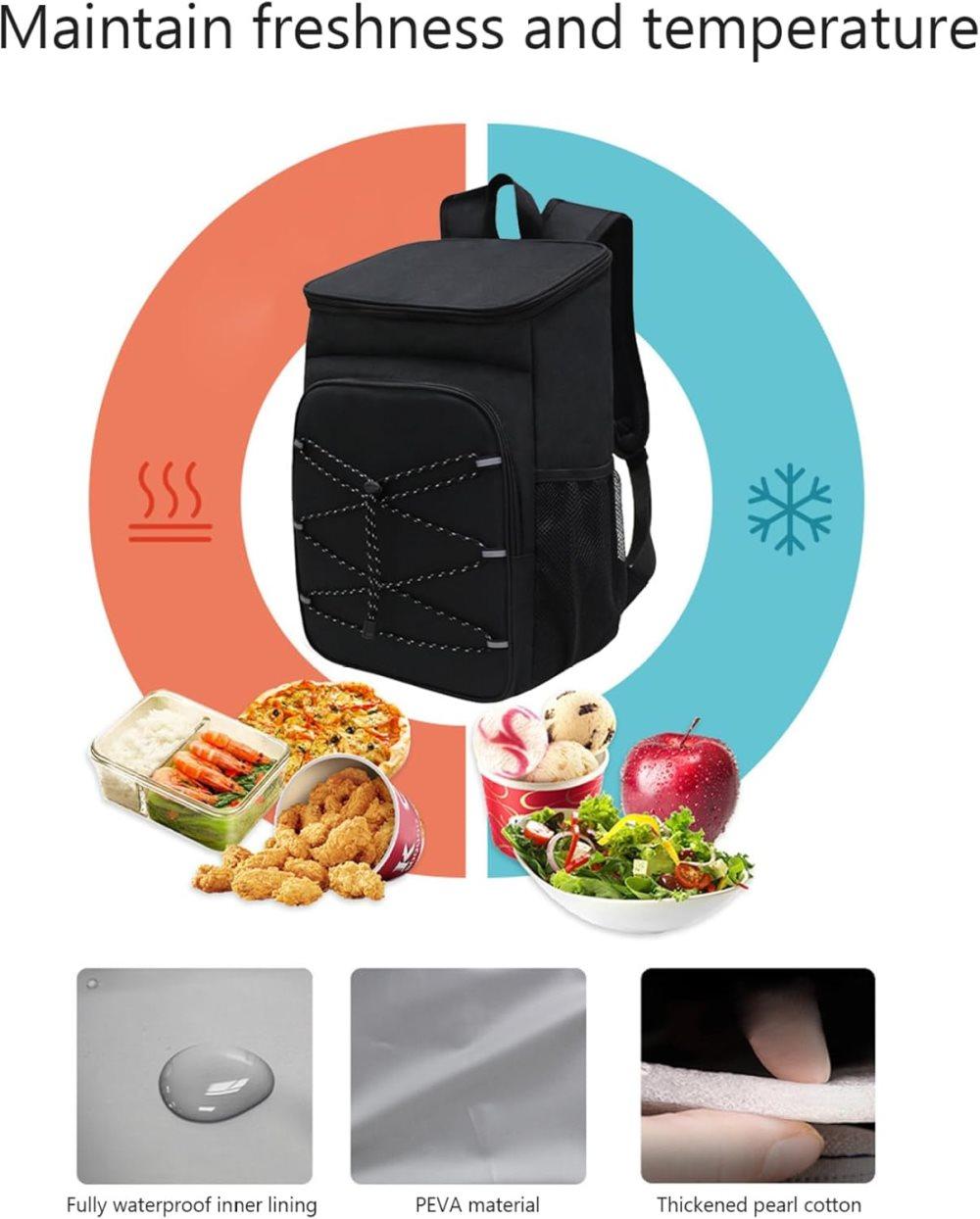 40L Insulated Backpack Cooler Bag Waterproof for Picnic Camping Travel Lunch Grill, Black