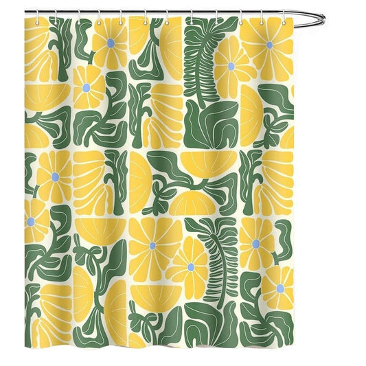 Bohemian Shower Curtain with 12 Hooks, Multicolored Abstract Floral Pattern Retro Patchwork Geometric Plants, 180x180 cm