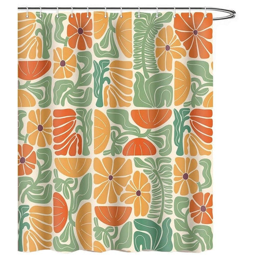 Bohemian Shower Curtain 180x180 cm, Multicolored Abstract Floral Pattern Retro Patchwork Geometric Plants with 12 Hooks