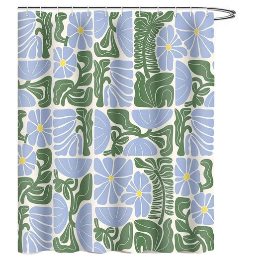 Bohemian Shower Curtain with 12 Hooks, Multicolored Abstract Floral Pattern Retro Patchwork Geometric Plants, 180x180 cm