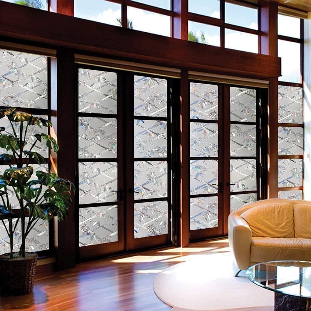 Stained Glass Effect 3D Plant Motif Window Film, Decorative Privacy Window Decal
