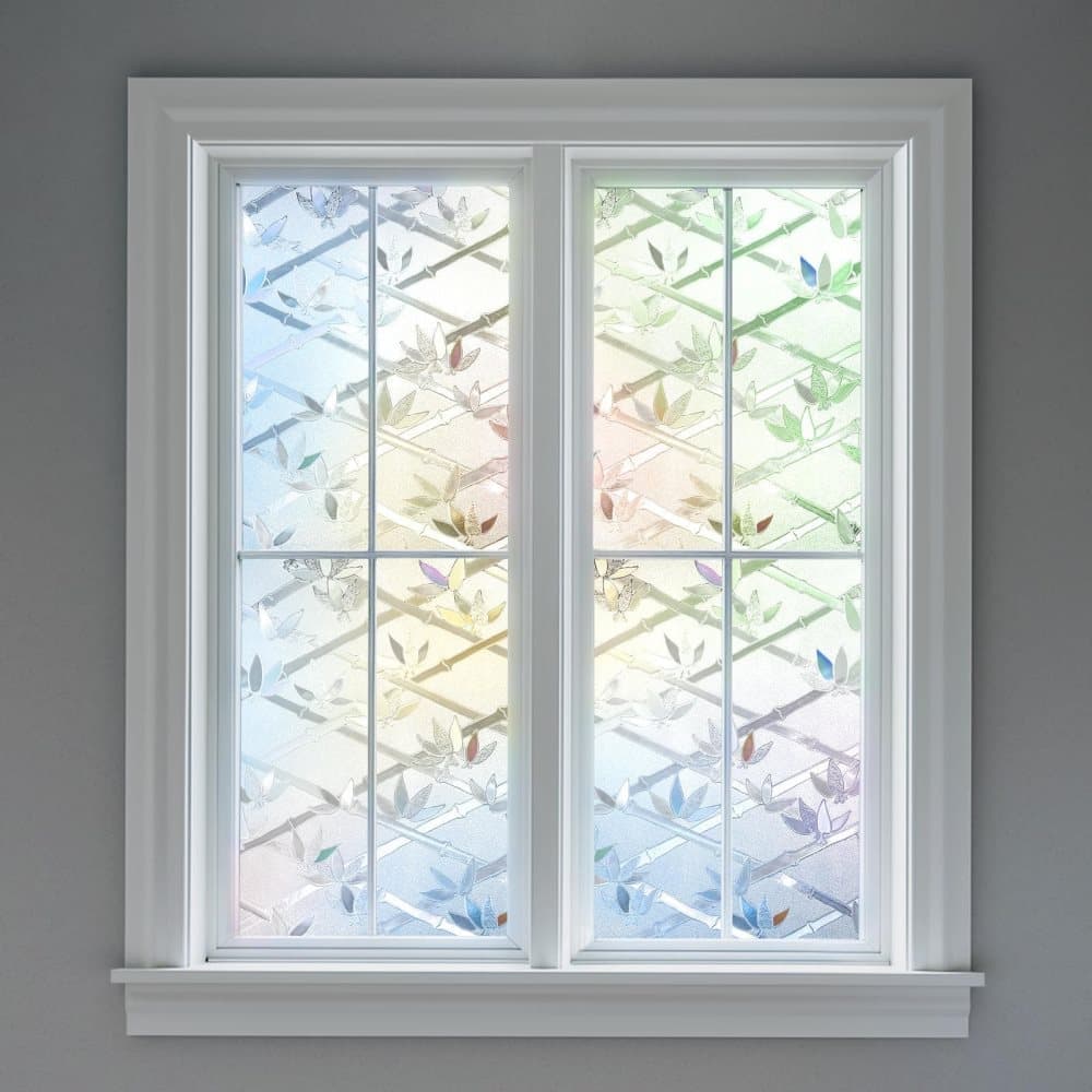 Stained Glass Effect 3D Plant Motif Window Film, Decorative Privacy Window Decal