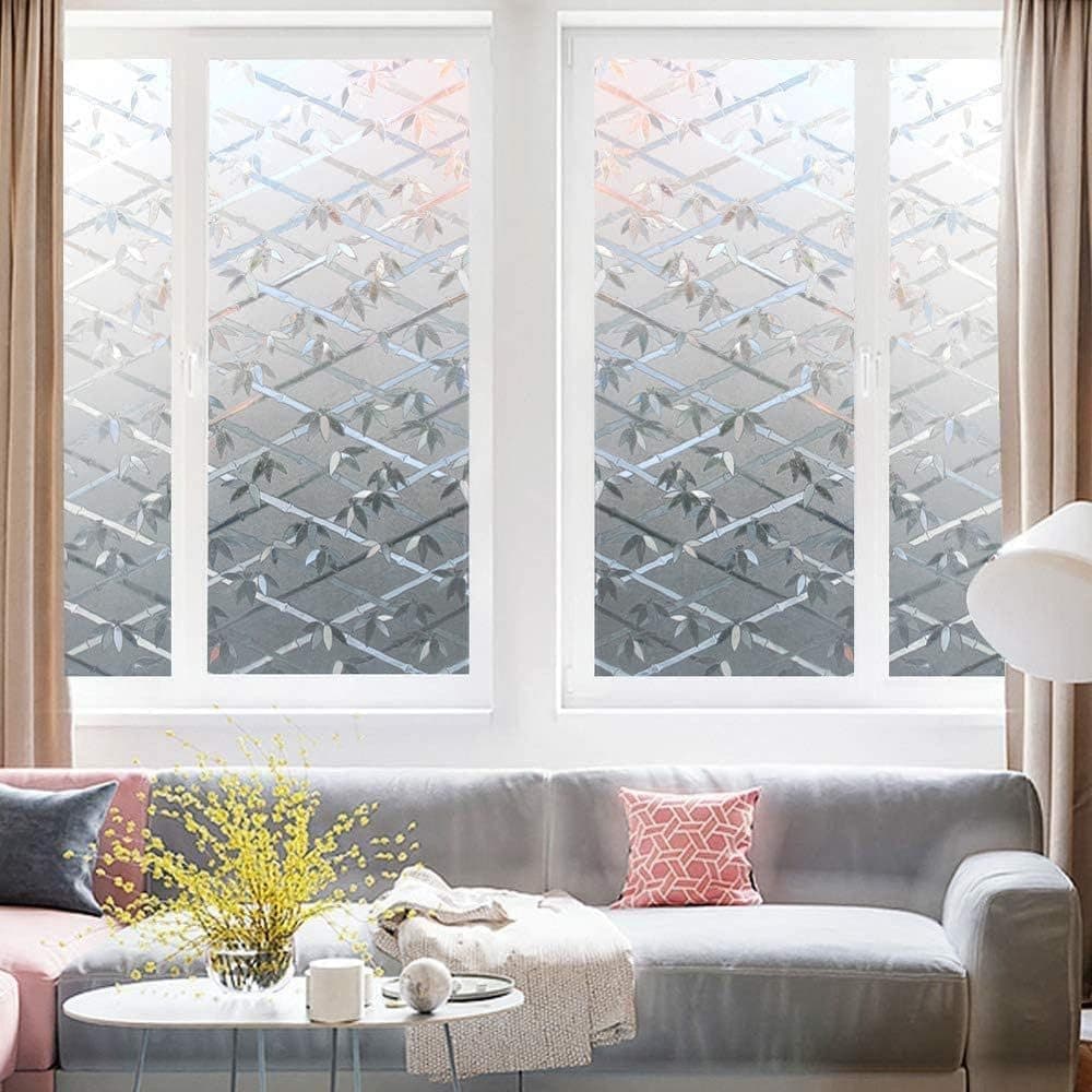 Stained Glass Effect 3D Plant Motif Window Film, Decorative Privacy Window Decal
