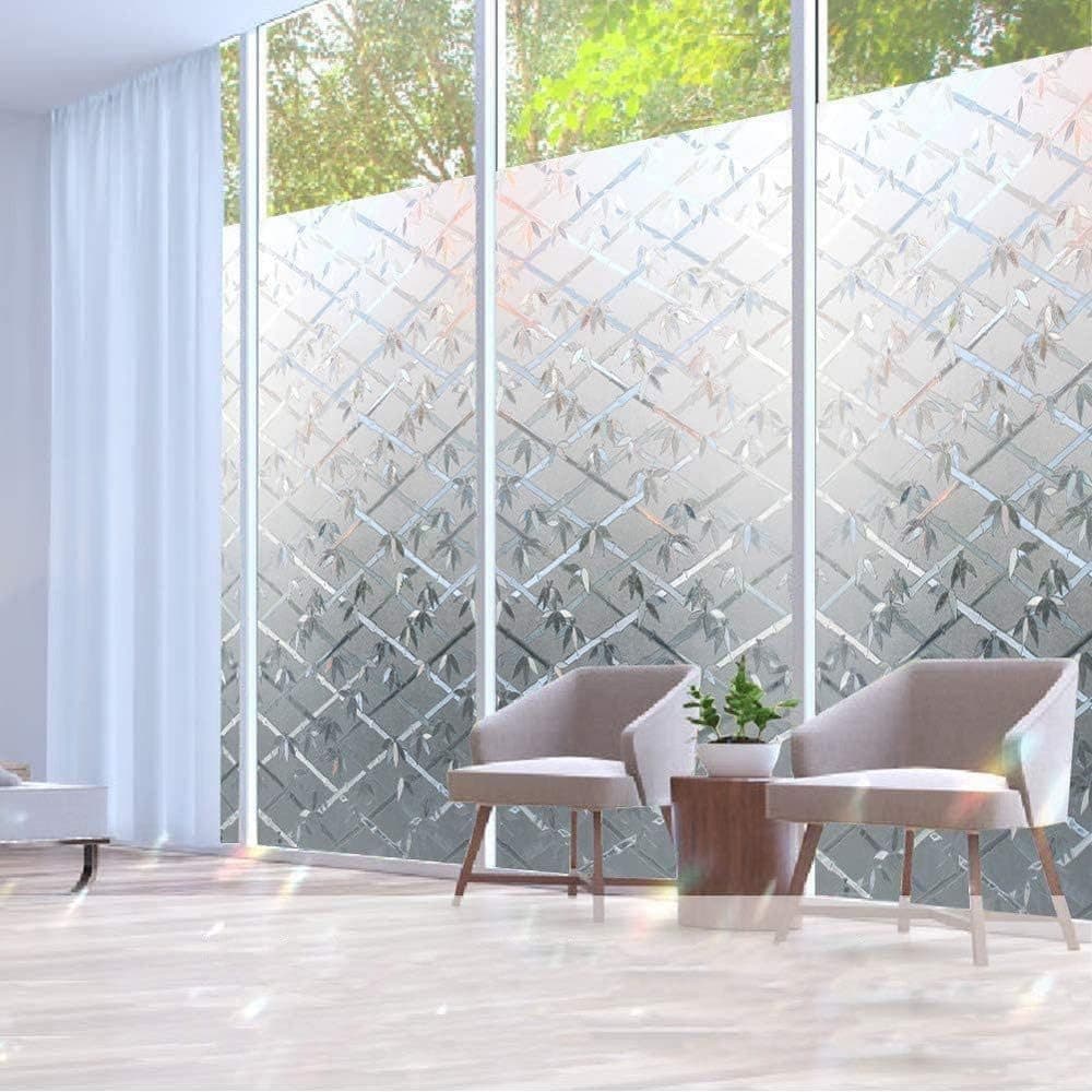 Stained Glass Effect 3D Plant Motif Window Film, Decorative Privacy Window Decal