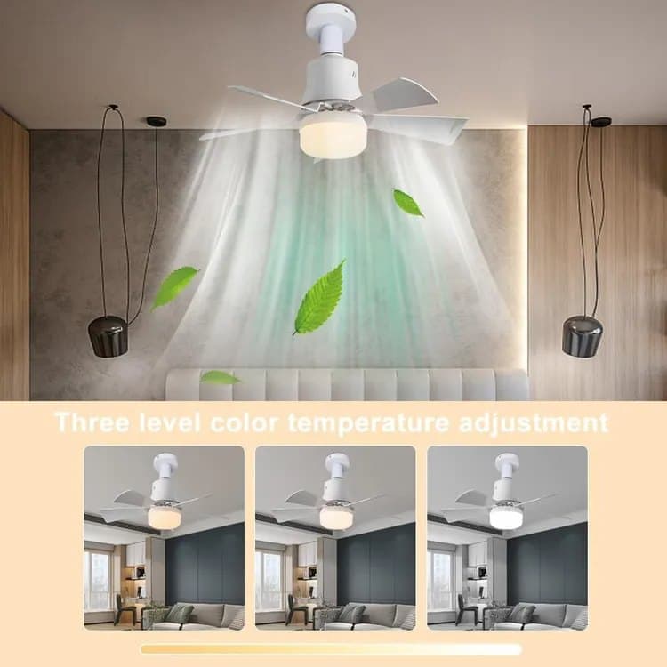 52 Inch LED Ceiling Fan with Remote Control, 3 Speeds and 3 Light Colors, E27 Bulb Compatible, White