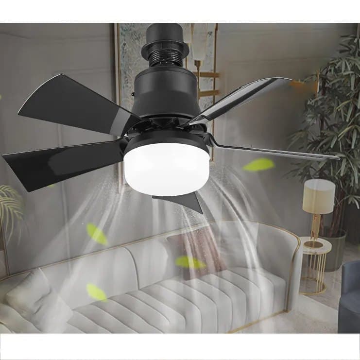 52 Inch Ceiling Fan with Remote Control, 3 Speeds, LED E27, 3 Light Colors, Black