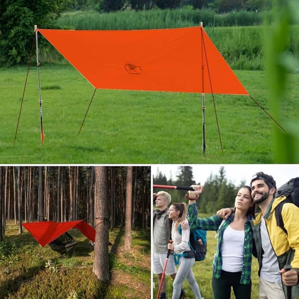 Breathable Waterproof 3-in-1 Rain Jacket Poncho with Hood for Outdoor Activities, Orange