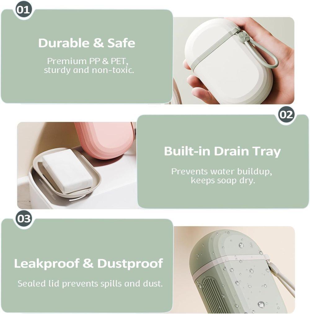 2-Pack Portable Soap Dish with Drainage Grid and Handle, Waterproof Travel Soap Storage for Outdoor Activities