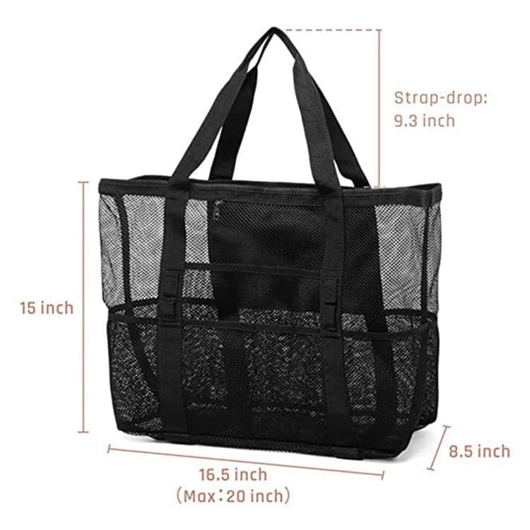 Foldable Mesh Beach Bag with 6 Pockets, Family Picnic Bag, Gray, One Size
