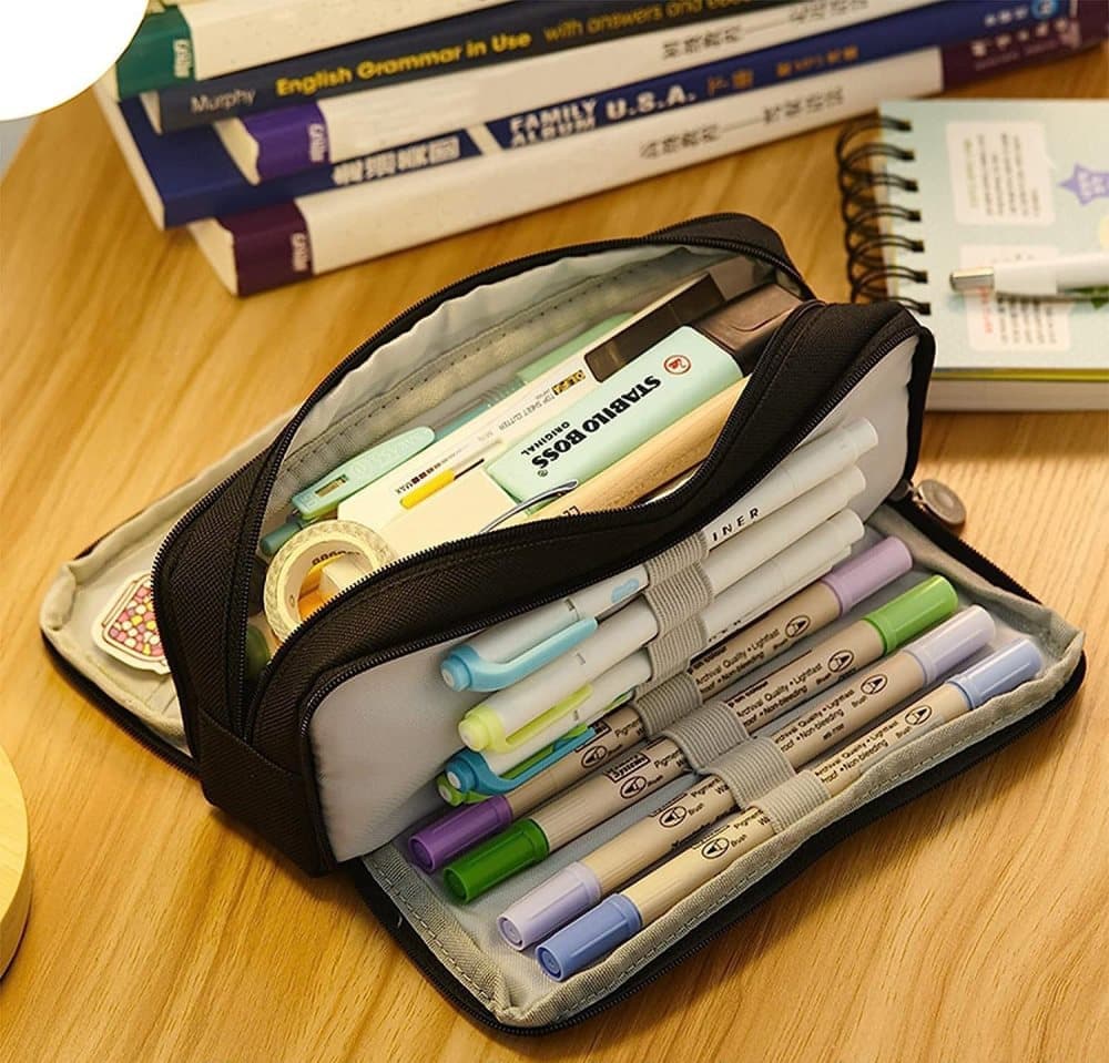 Purple 3 Compartment Pencil Case, Multifunctional School Pencil Bag