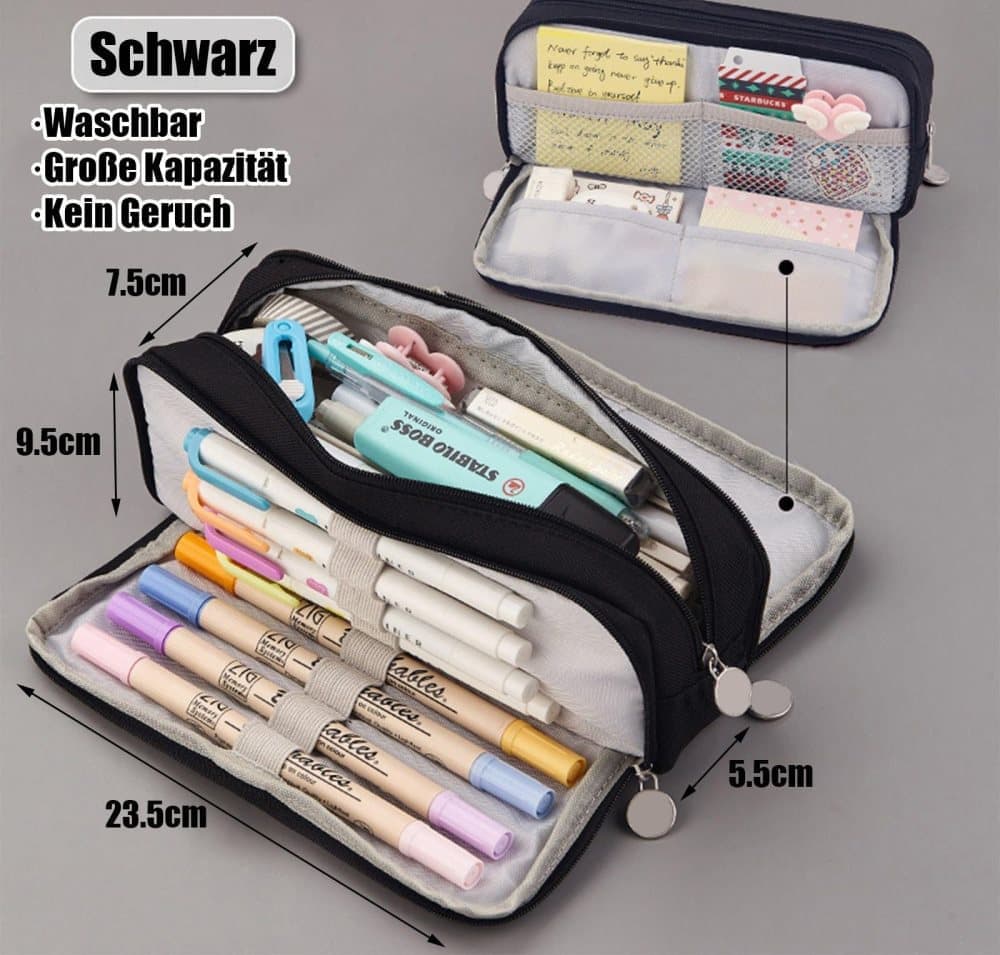 3 Compartments Spacious Pencil Case Multifunctional School Pencil Bag, Dark Blue