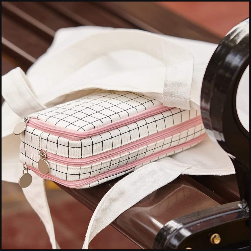 White Spacious Pencil Case with 3 Compartments, School Pencil Bag, Multifunctional Holder