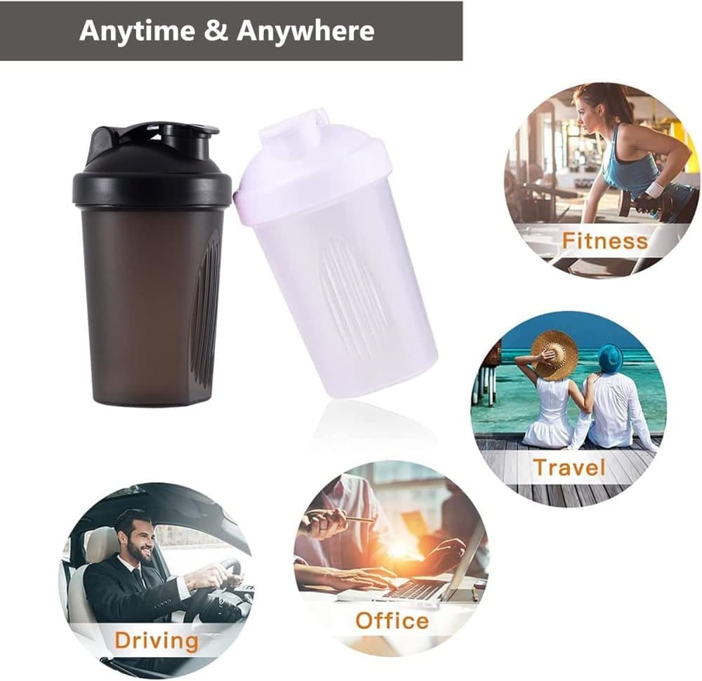 400ml Protein Shaker with Leak-proof Design, Stainless Steel Strainer and Measuring Scale, Multiple Colors (Orange)