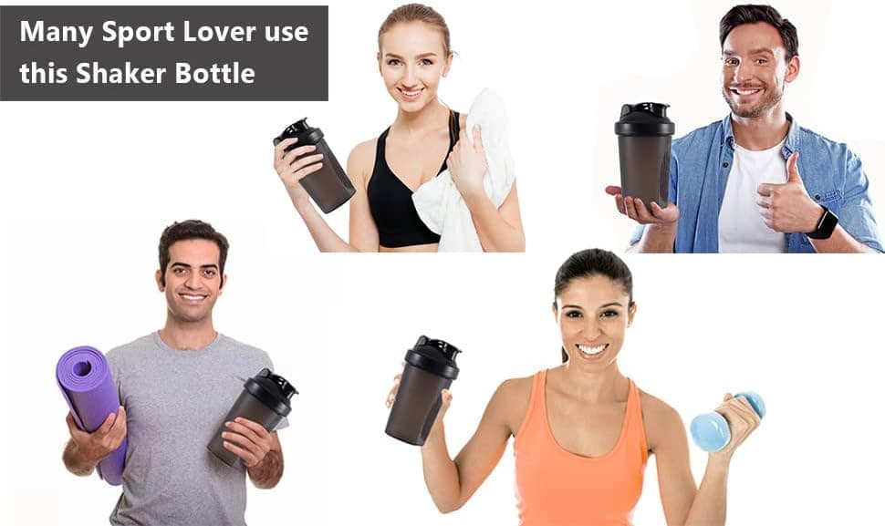 400 ml Protein Shaker, Leak-proof Water Bottle with Stainless Steel Strainer and Measuring Scale, Black