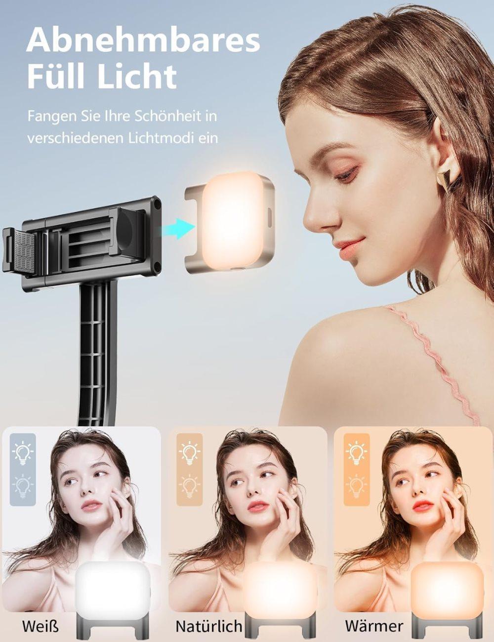 106cm Adjustable Selfie Light Tripod Stand with Bluetooth Remote, Removable Clamp, 360° Fill Light, Compatible with iPhone Samsung