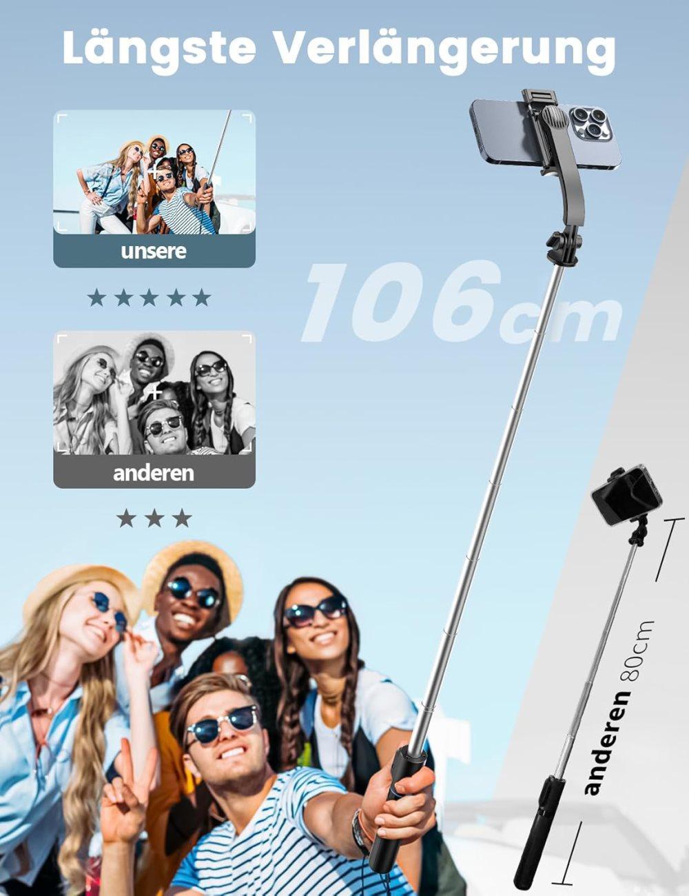 106cm Adjustable Selfie Light Tripod Stand with Bluetooth Remote, Removable Clamp, 360° Fill Light, Compatible with iPhone Samsung