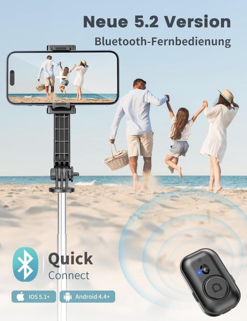106cm Adjustable Selfie Light Tripod Stand with Bluetooth Remote, Removable Clamp, 360° Fill Light, Compatible with iPhone Samsung