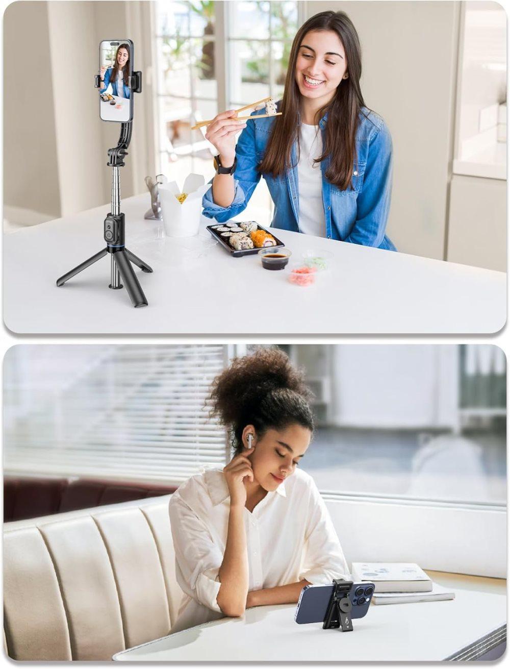 106cm Adjustable Selfie Light Tripod Stand with Bluetooth Remote, Removable Clamp, 360° Fill Light, Compatible with iPhone Samsung