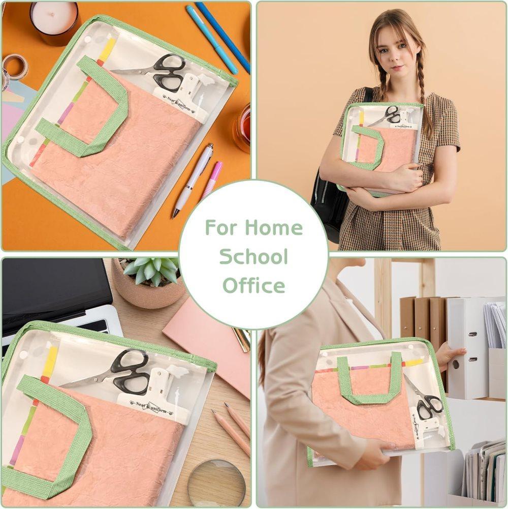 13 Compartments A4 Document Folder, Transparent Waterproof with Snaps, for School and Home, compatible with A4, Green
