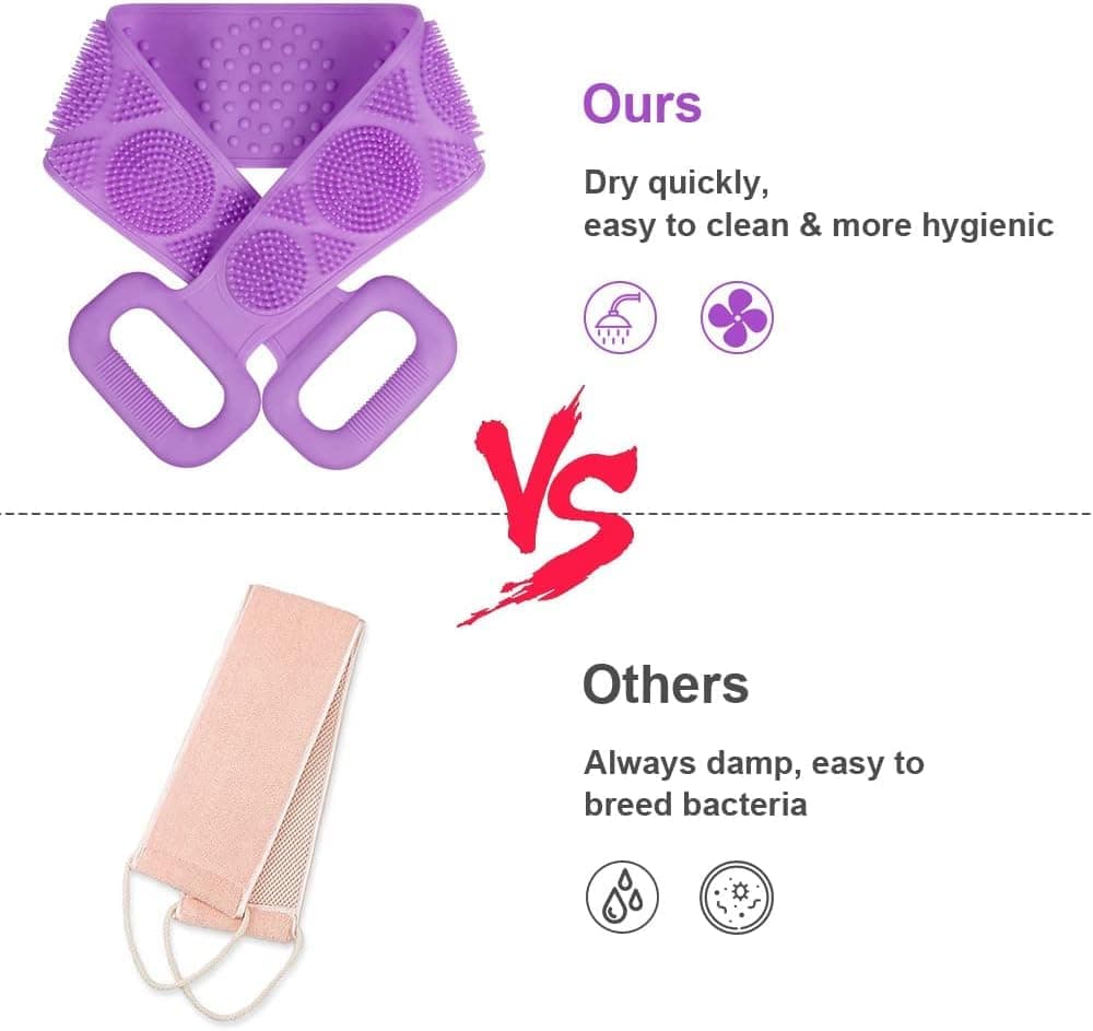 Soft Exfoliating Silicone Body Brush for Women and Men, with Massage Particles, Purple