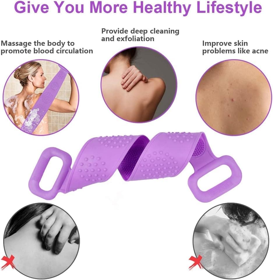 Soft Exfoliating Silicone Body Brush for Women and Men, with Massage Particles, Purple