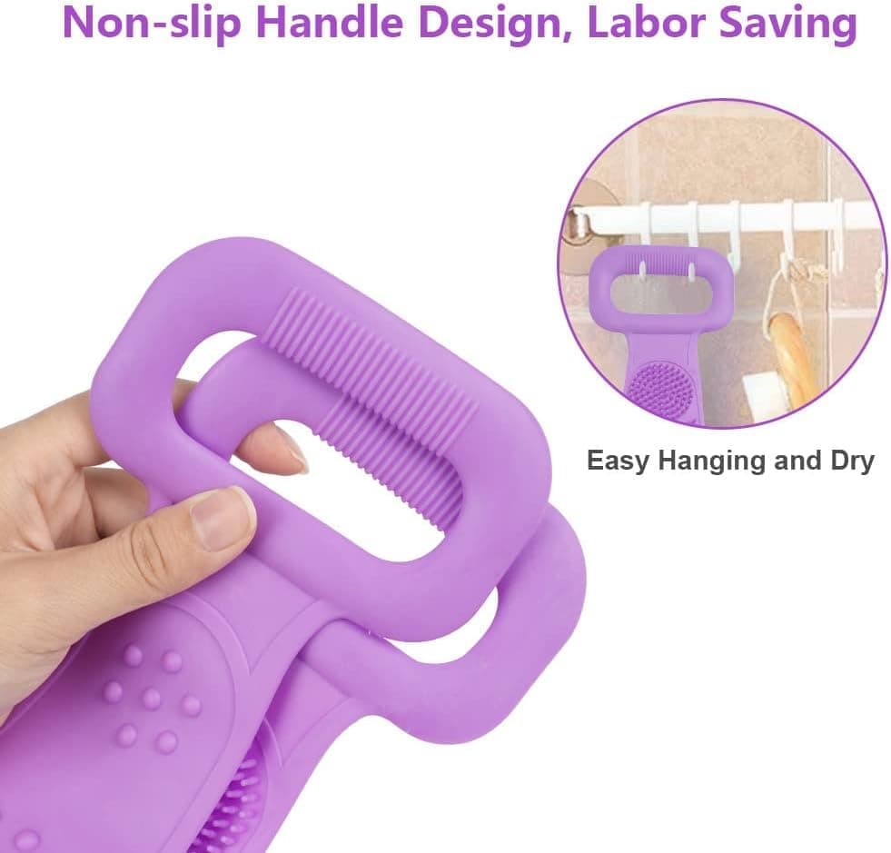 Soft Exfoliating Silicone Body Brush for Women and Men, with Massage Particles, Purple