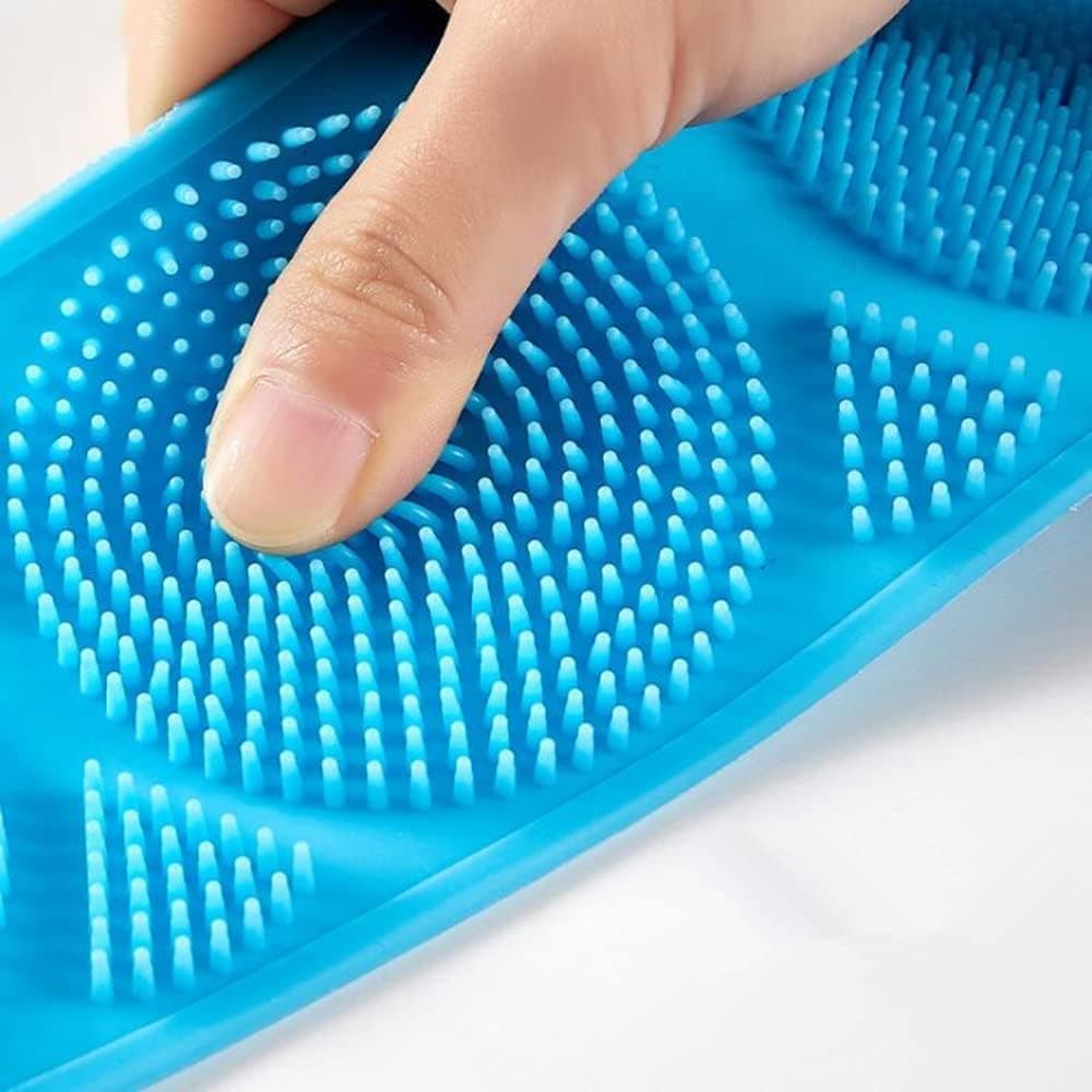 Silicone Body Brush Back Scrubber for Women and Men, Soft Exfoliating Bath Shower Brush with Massage Particles, Blue