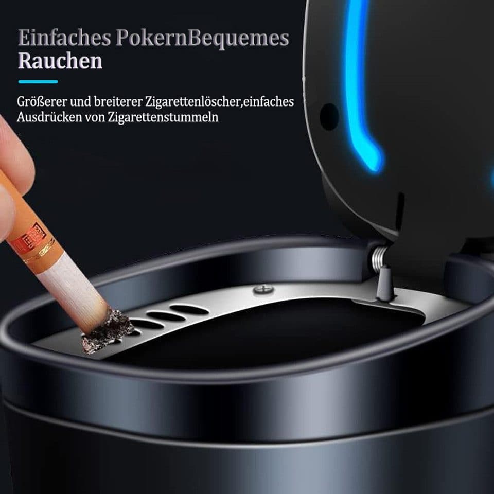 Portable LED Ashtray with Lid, Odorless Automatic Extinguishing Car Ashtray, Compatible with All Brands, Black