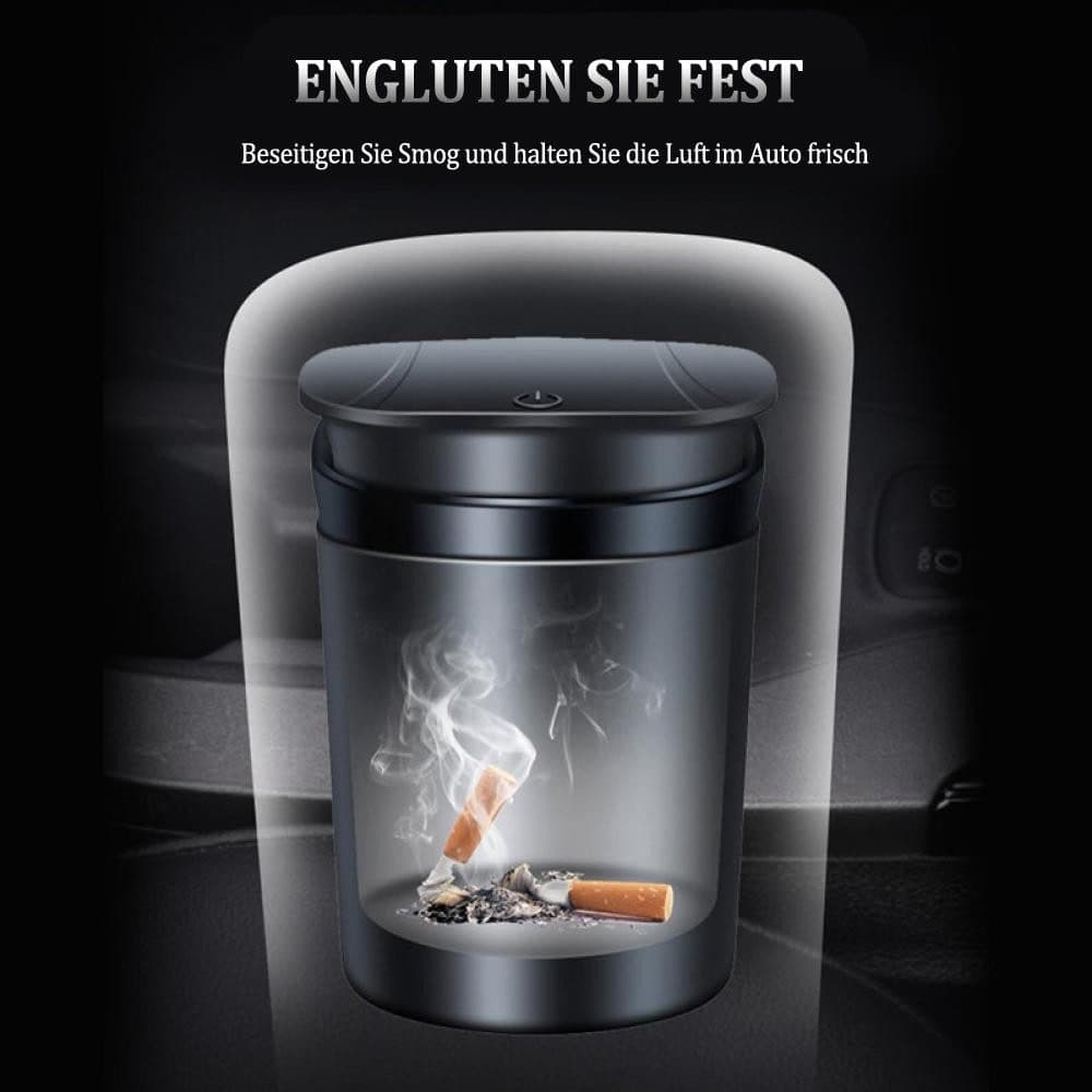 Portable LED Ashtray with Lid, Odorless Automatic Extinguishing Car Ashtray, Compatible with All Brands, Black