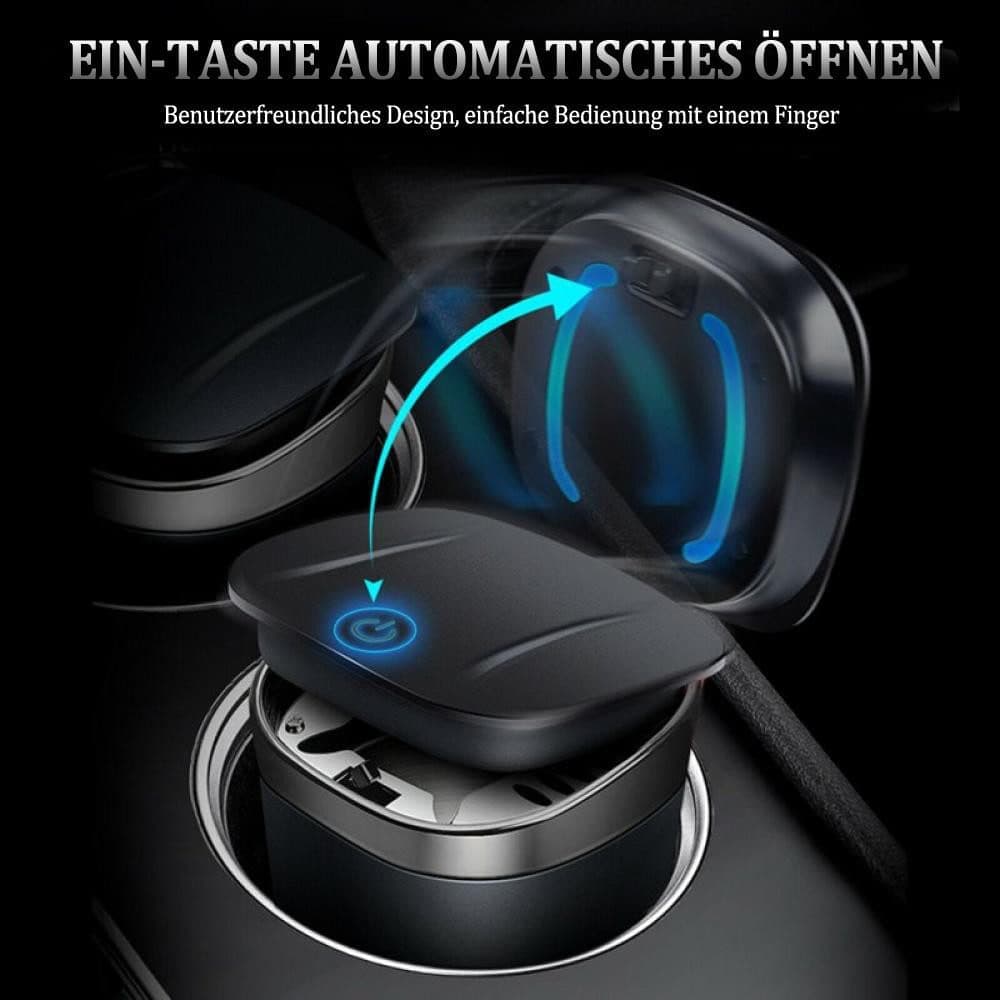 Portable Car Ashtray with Lid, Odorless Automatic Extinguishing & LED Light, Silver