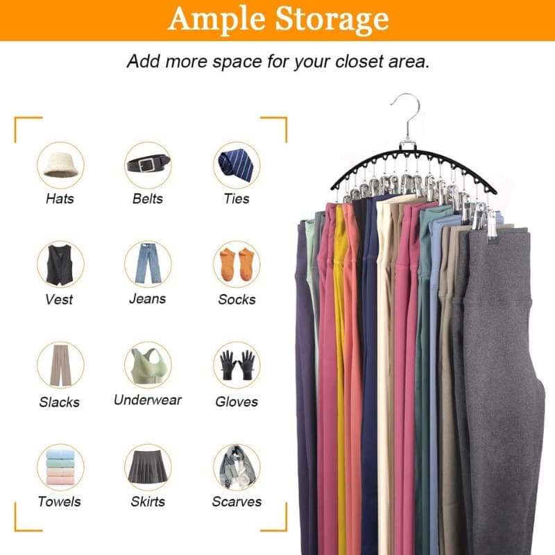 2-Pack Metal Windproof Trouser Skirt Hanger with 15 Clips
