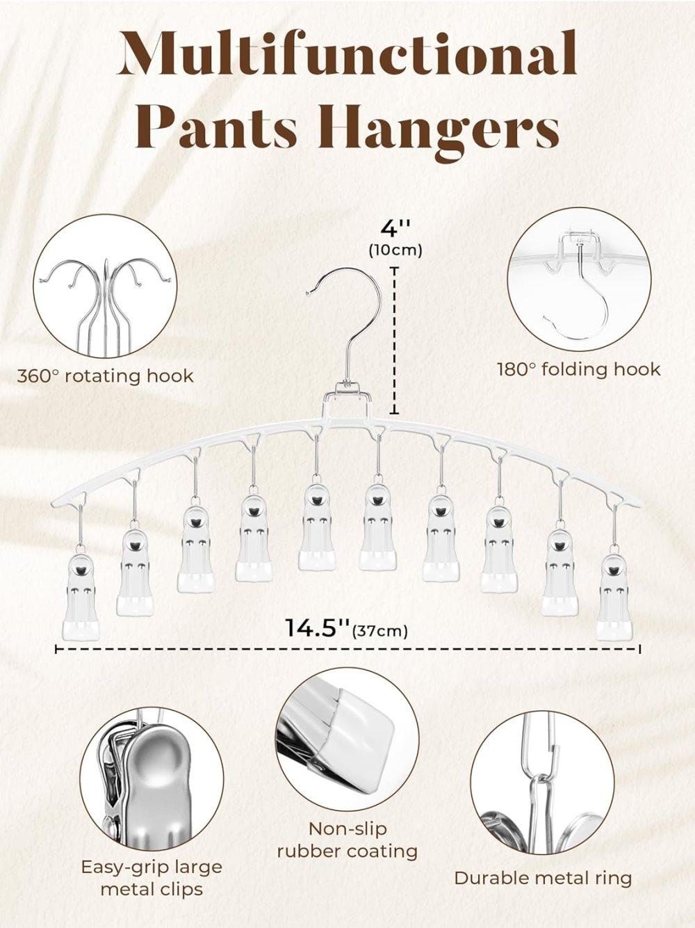 2-Pack Metal Windproof Trouser Skirt Hanger with 15 Clips