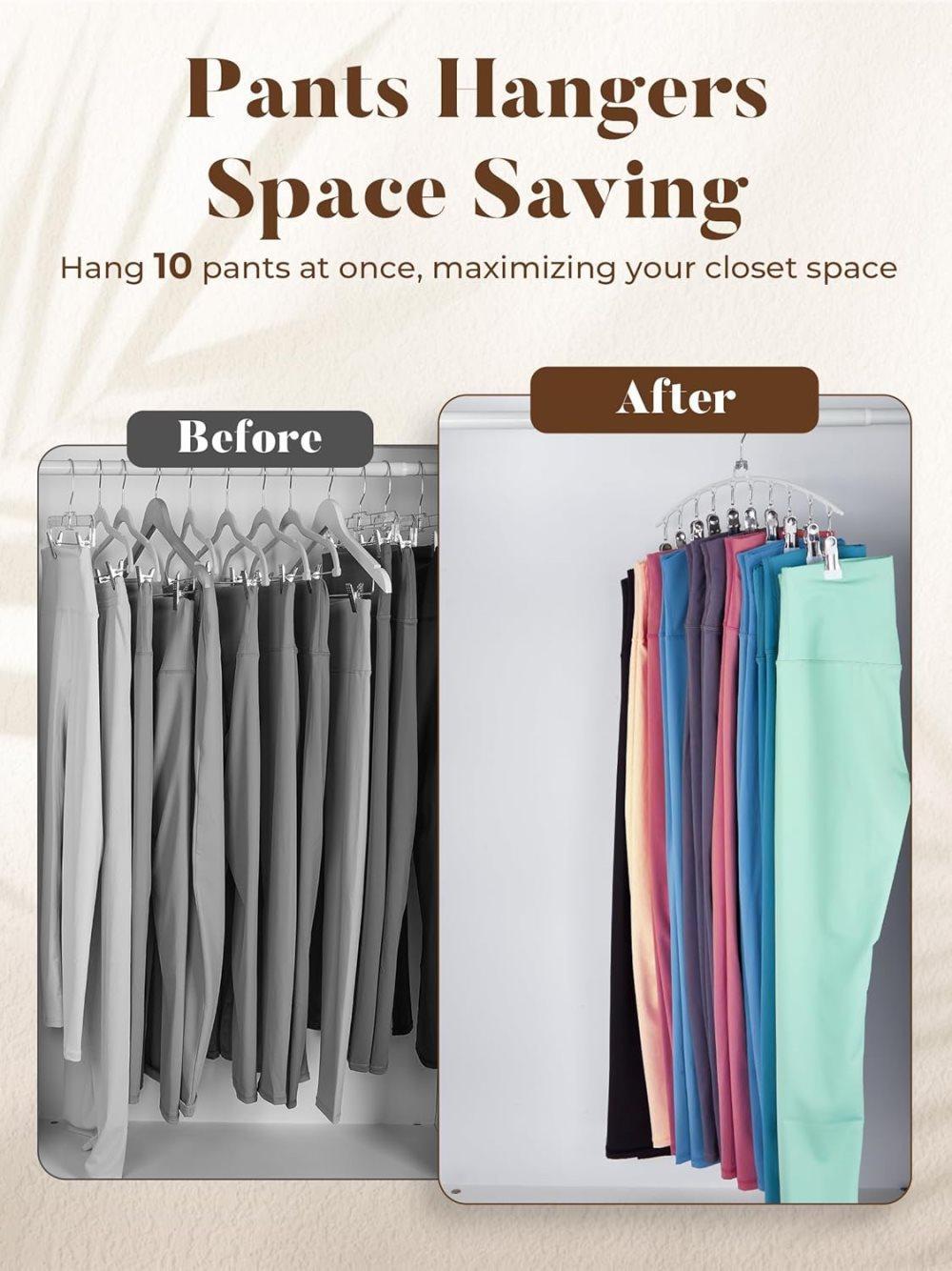2-Pack Metal Windproof Trouser Skirt Hanger with 15 Clips