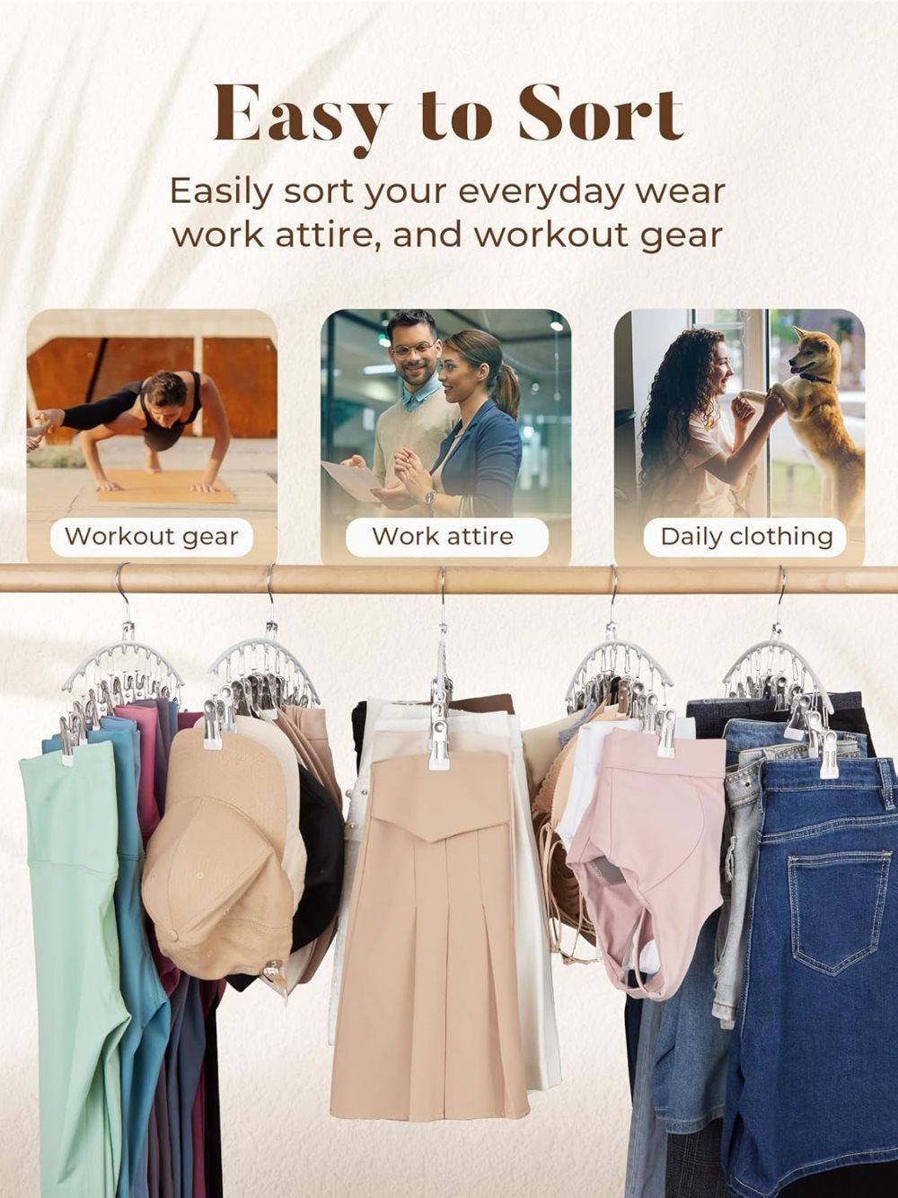 2-Pack Metal Windproof Trouser Skirt Hanger with 15 Clips