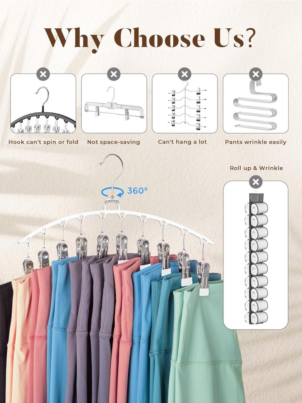 2-Pack Metal Windproof Trouser Skirt Hanger with 15 Clips