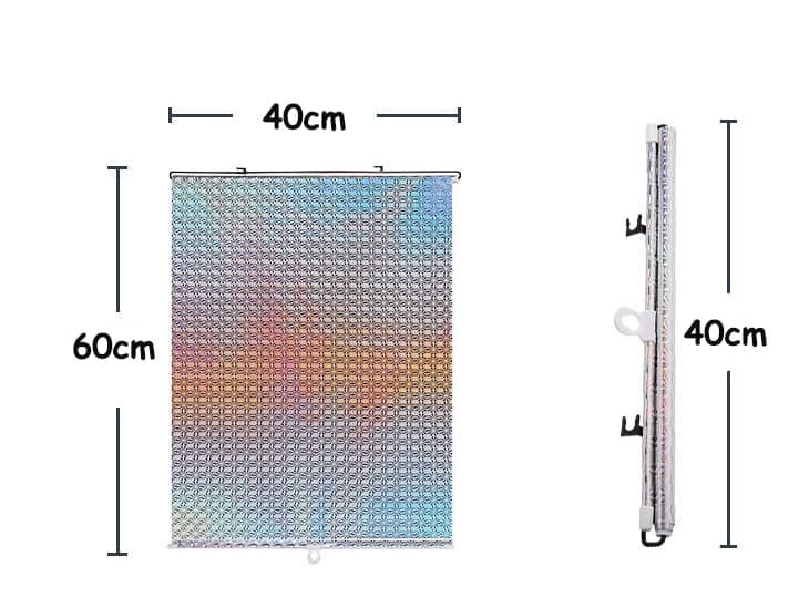 Blackout Curtain with Suction Cups, Removable Window and Car Sunshade, Telescopic Roller Blind, Black and Silver, 40×60cm