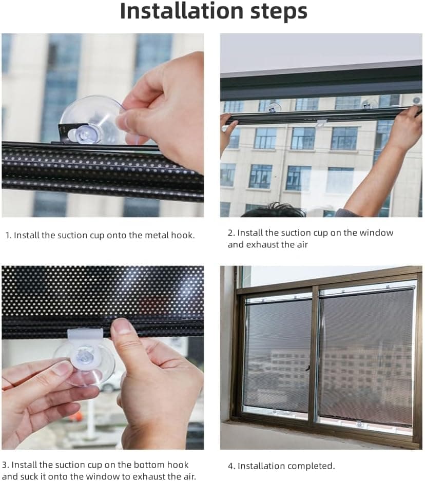 Removable Blackout Curtain with Suction Cups, Telescopic Portable Roller Blind for Windows and Car Sunshade, Black, 40×125cm