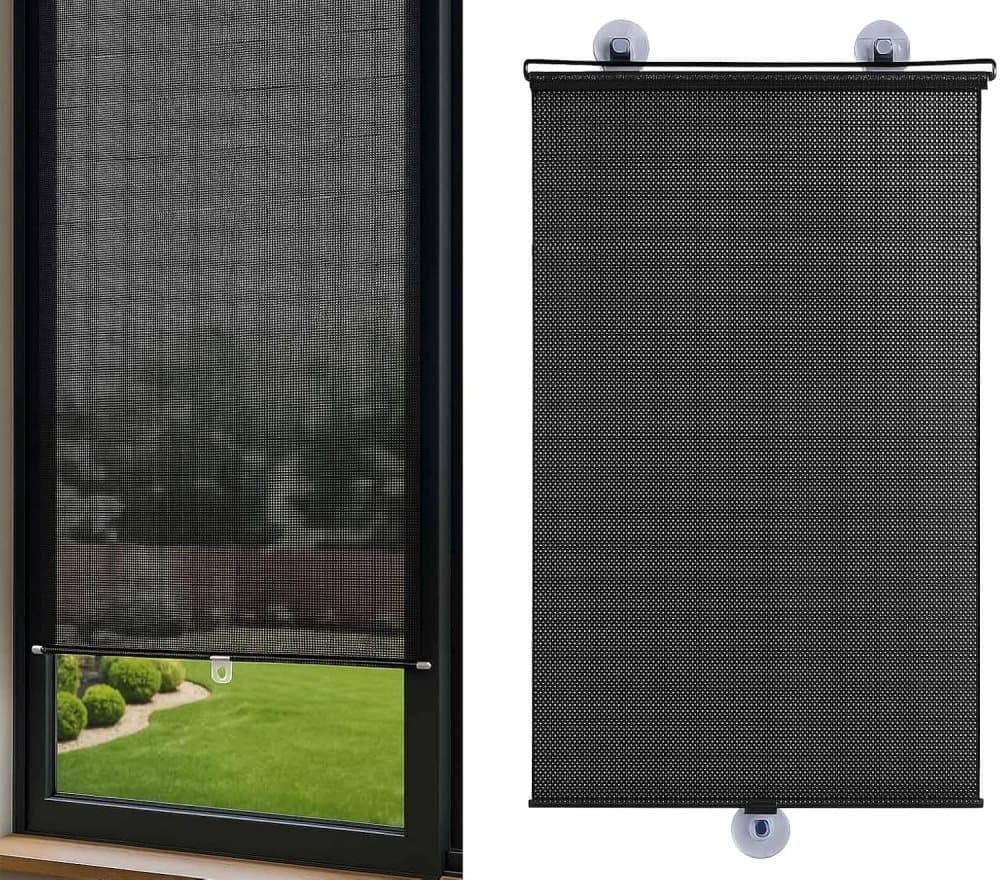 Removable Blackout Curtain Roller Blind with Suction Cups, Telescopic Portable Sunshade for Windows and Cars, 40×125cm, Black