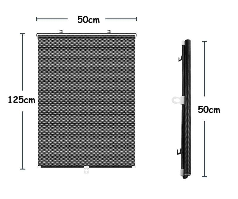 Blackout Curtain with Suction Cups, Removable Window and Car Sunshade, Telescopic Portable Roller Blind, Black, 50×125cm