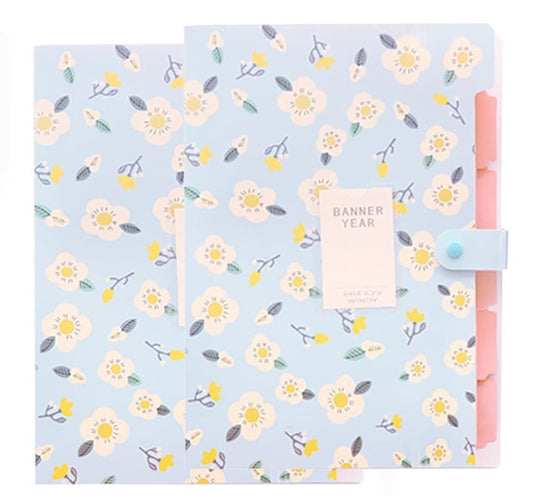 8 Compartments A4 Document Folder Waterproof Floral Pattern, Blue, with A4 Size