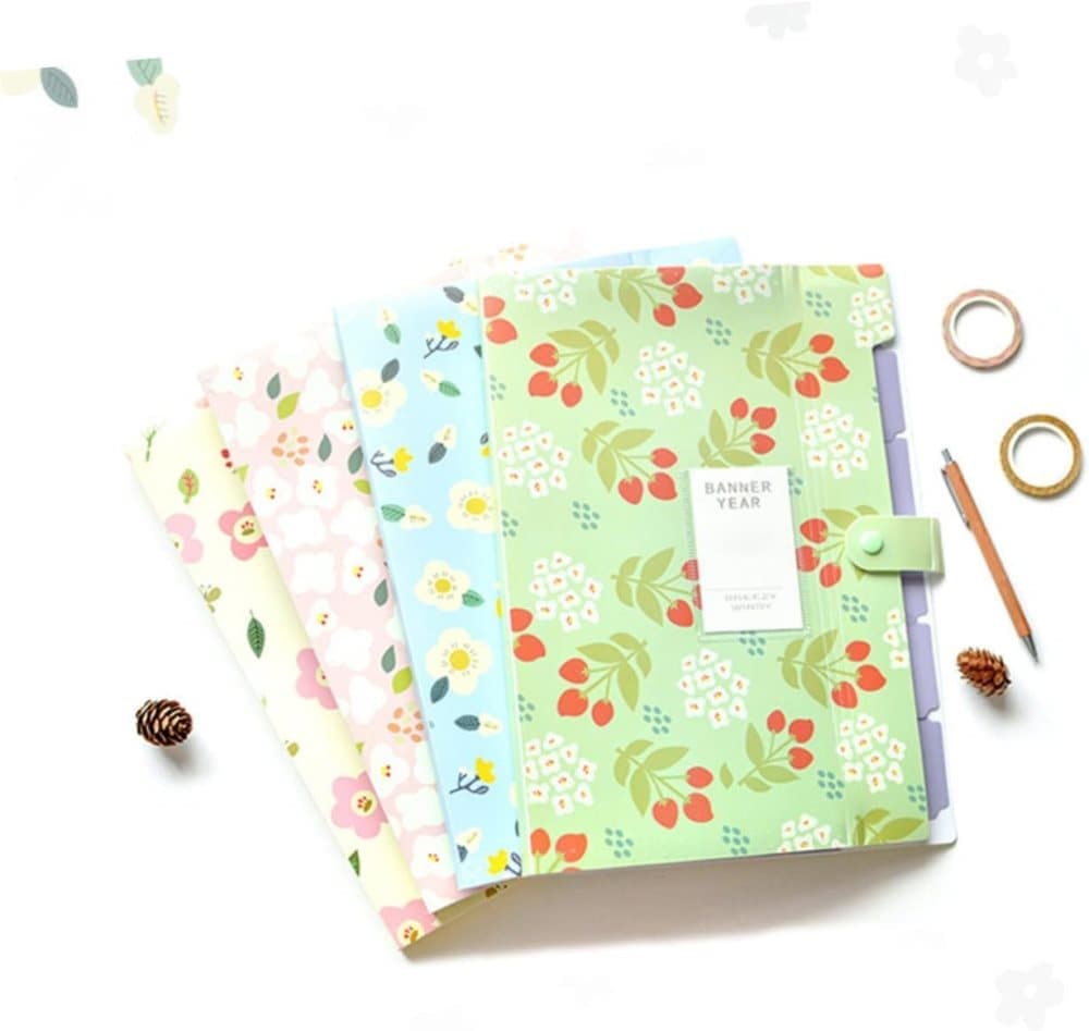8 Compartments A4 Document Folder Waterproof Floral Pattern, Blue, with A4 Size