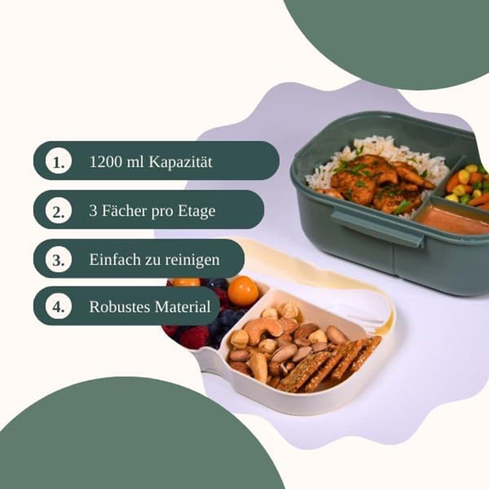 Lunch Box with Compartments for Kids and Adults, Blue, 14.5x21x8 cm